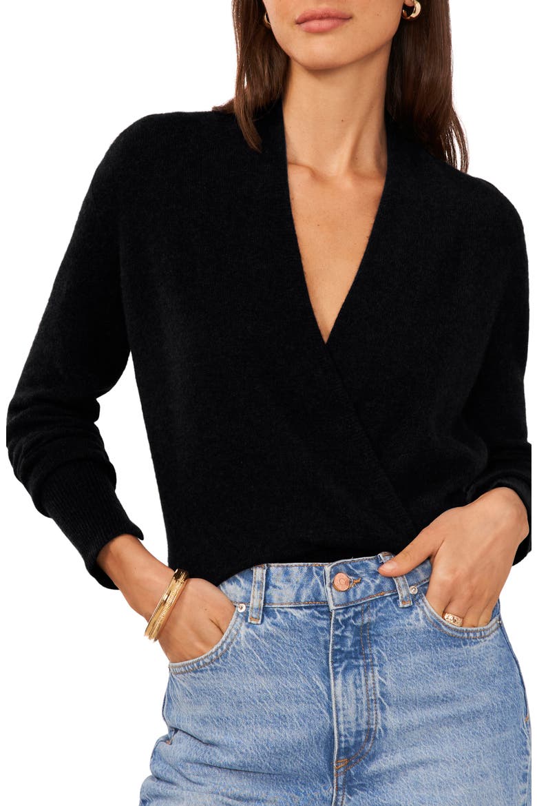 Cross Front Sweater, Main, color, RICH BLACK