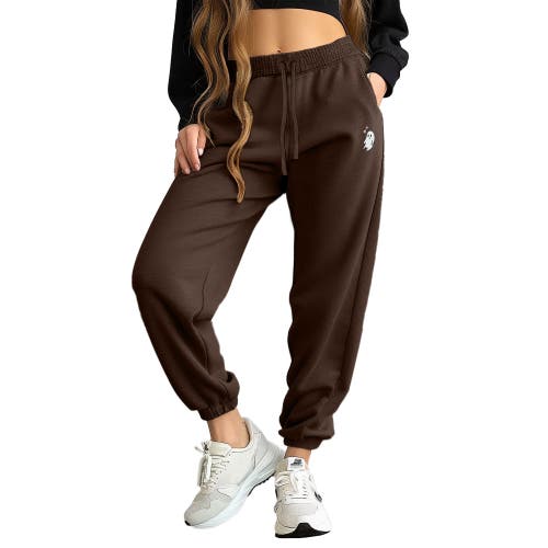 Dalix Womens Heartly Ghost Embroidered Fleece Sweatpants In Brown