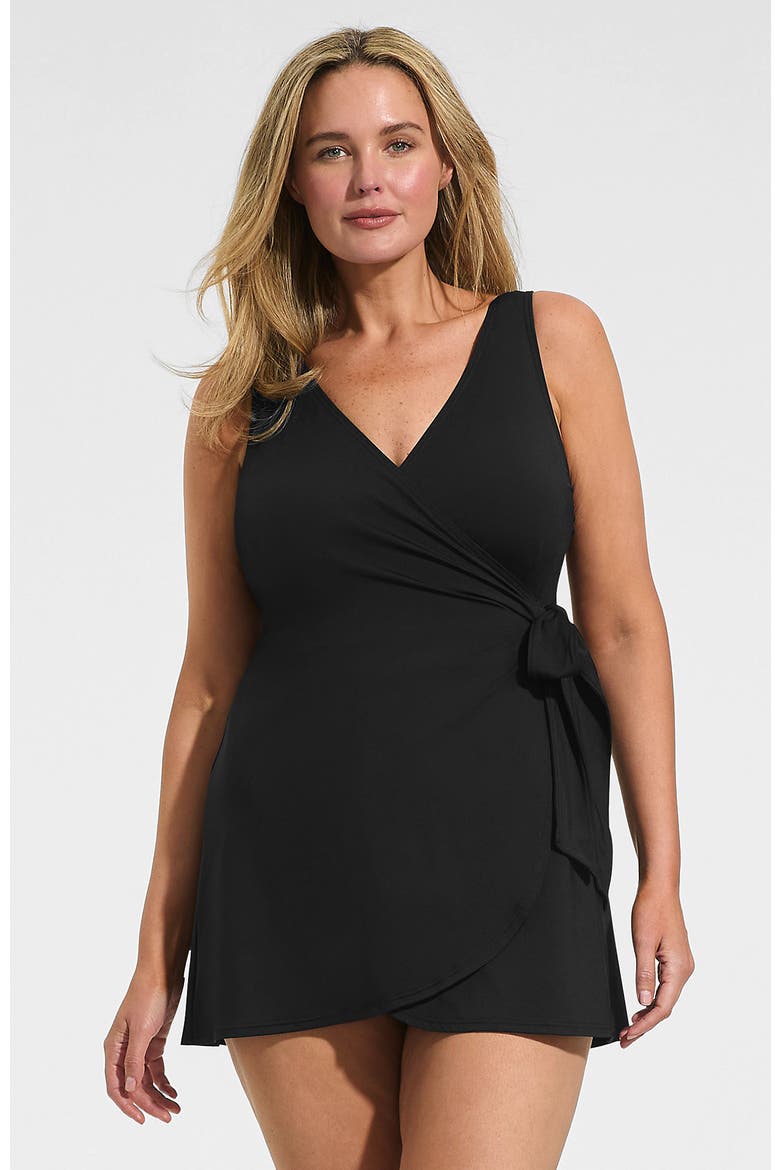 Plus Size DD-Cup Side Tie Mini Swim Dress Swimsuit, Main, color, Black