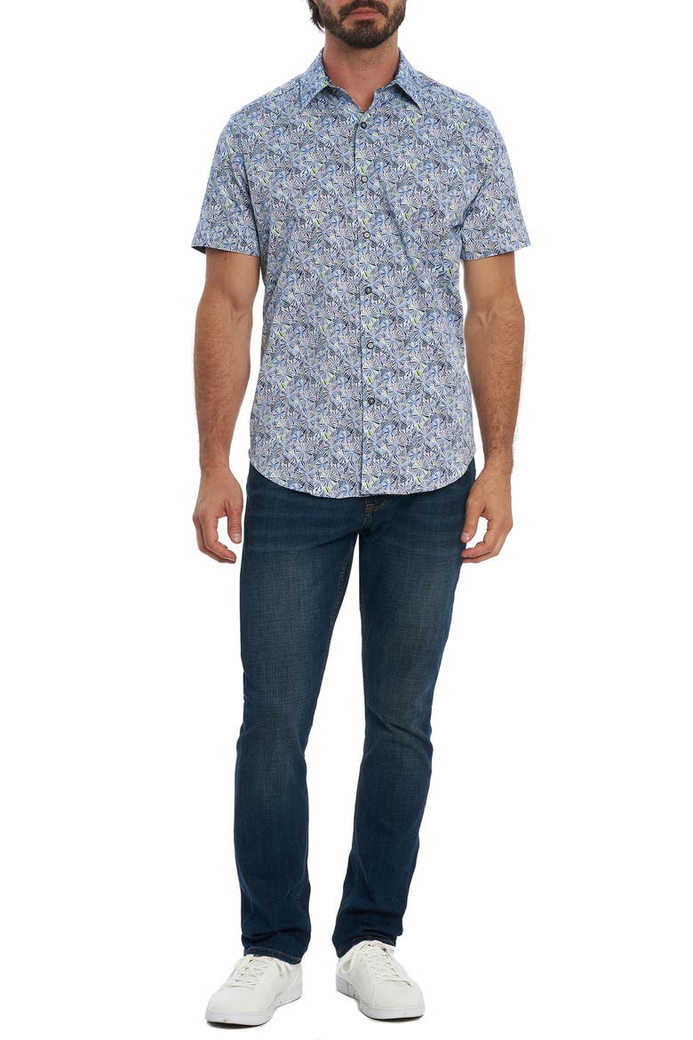 Ballard Floral Short Sleeve Button-Up Shirt, Alternate, color, BLUE