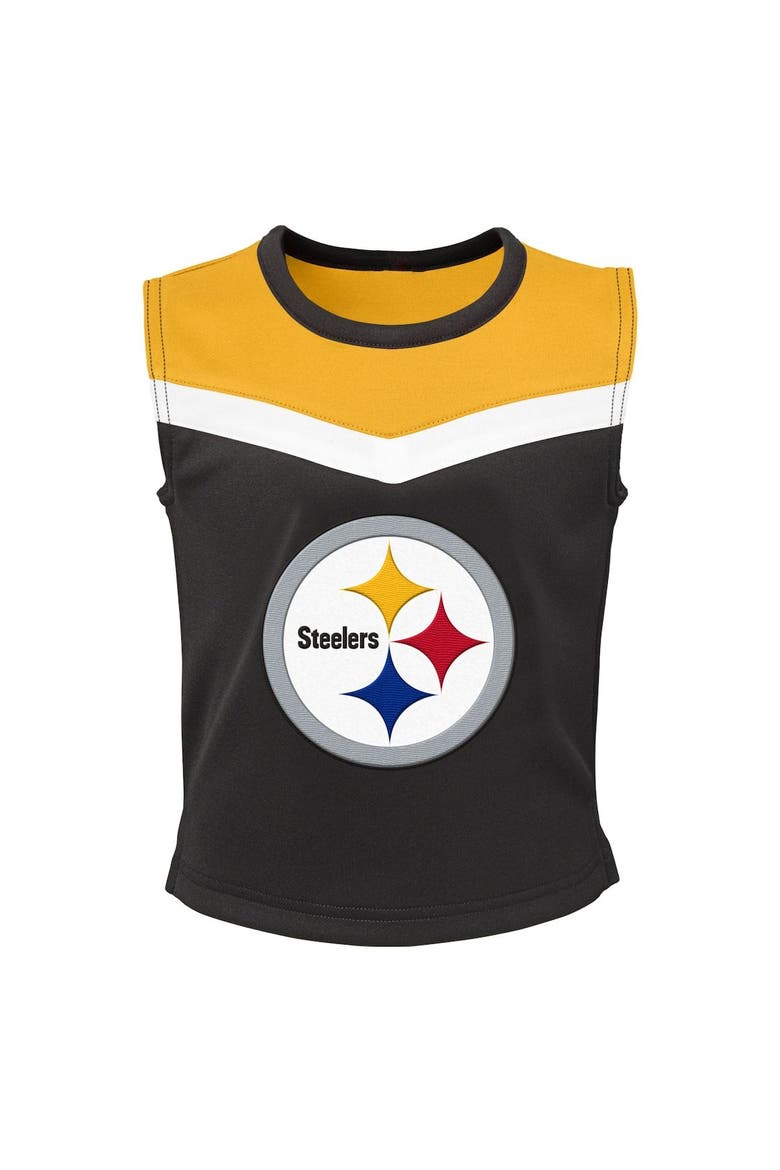 Girls Preschool Black Pittsburgh Steelers Spirit Cheer Two-Piece Cheerleader Set with Bloomers, Alternate, color, Black