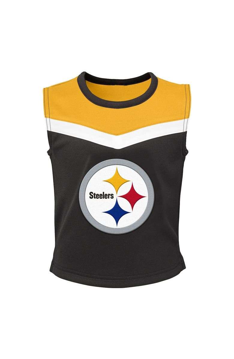 Outerstuff Girls Preschool Black Pittsburgh Steelers Spirit Cheer Two-Piece Cheerleader Set with Bloomers, Alternate, color, Black