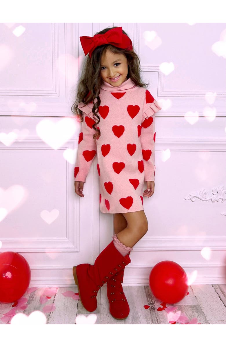 Mia Belle Girls Kids' Warms My Heart Pink Turtleneck Sweater Dress, Alternate, color, Pink