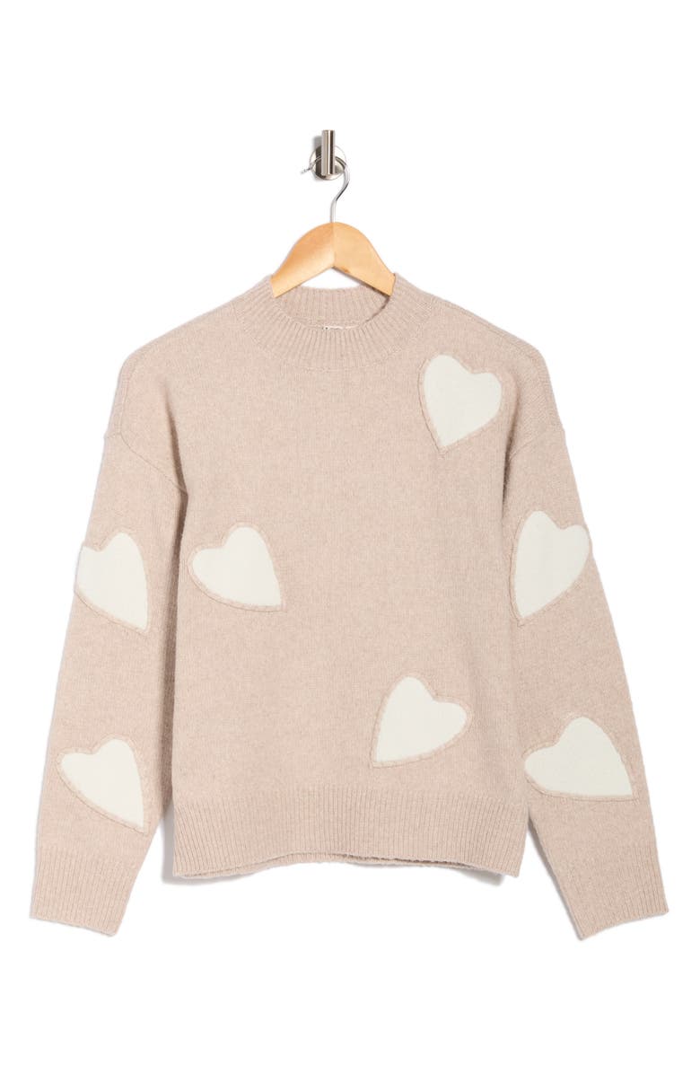 Love By Design Love Heart Sweater, Alternate, color, Tapioca Heather/ Egret
