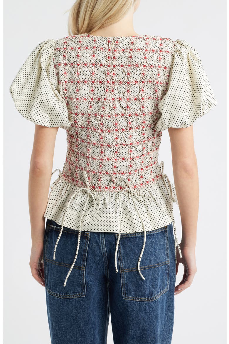 Audrey Polka Dot Smocked Organic Cotton Top, Alternate, color, WHITE