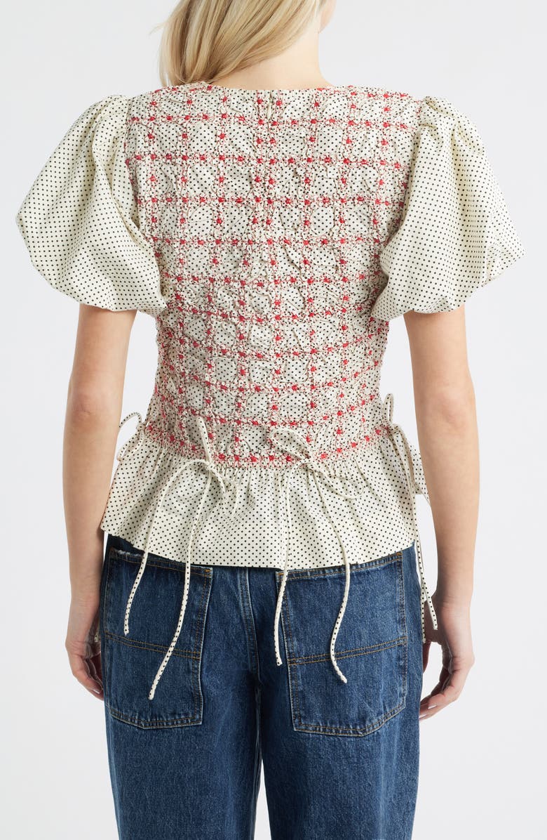 Damson Madder Audrey Polka Dot Smocked Organic Cotton Top, Alternate, color, White