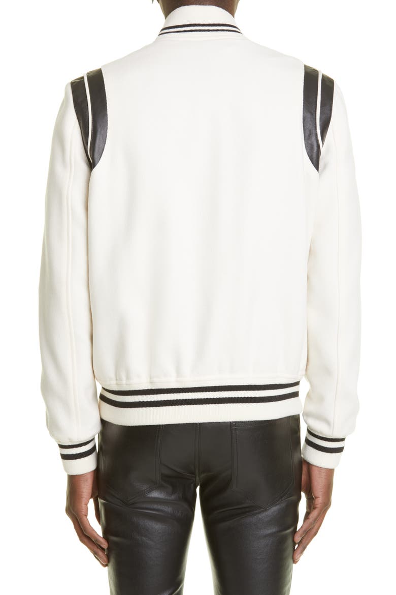 Teddy Stretch Wool Varsity Jacket, Alternate, color, NATURAL