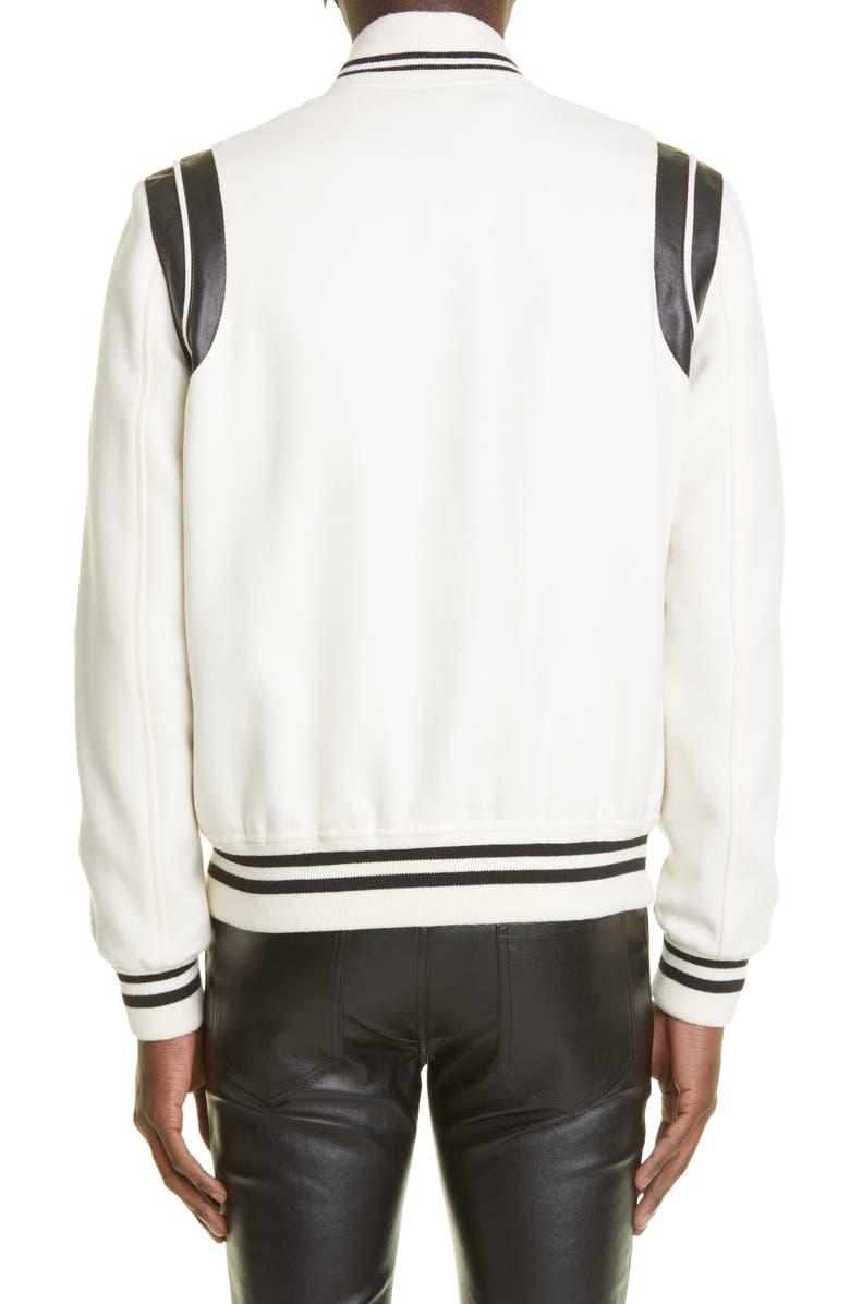 Saint Laurent Teddy Stretch Wool Varsity Jacket, Alternate, color,