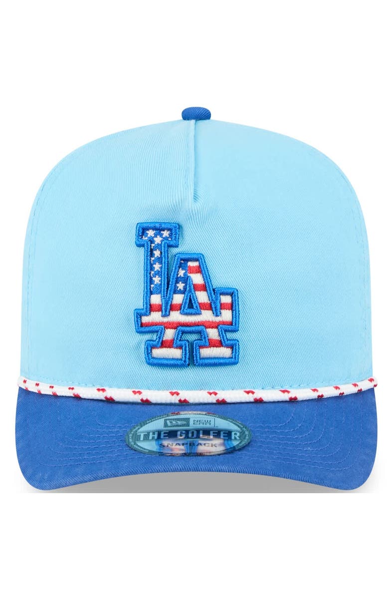 New Era Men
s New Era Light Blue/Royal Los Angeles Dodgers 2025 Fourth of July Golfer Snapback Hat, Alternate, color, Light Blue