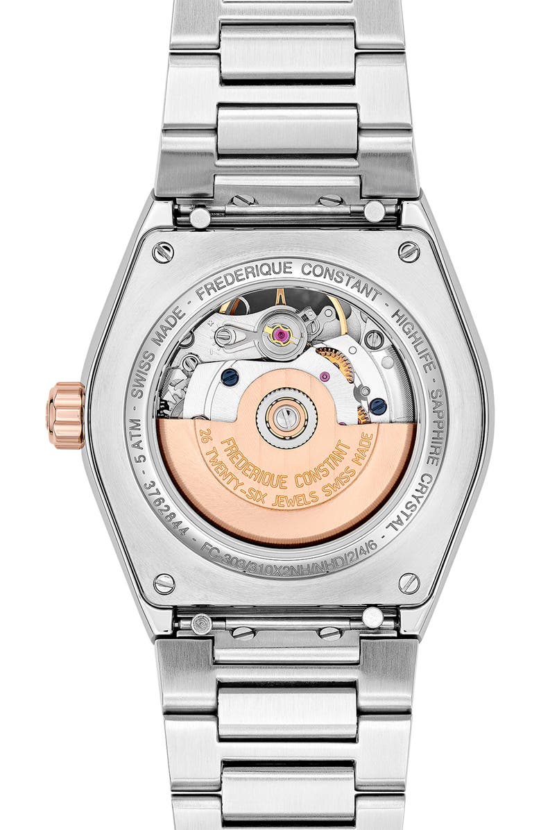 FREDERIQUE CONSTANT Highlife Heart Beat Two-Tone Diamond Automatic Bracelet Strap Watch, 34mm, Alternate, color,