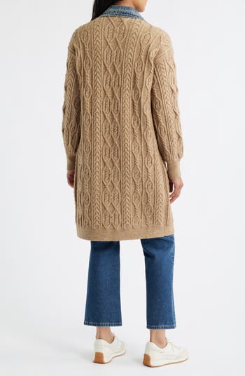 Denim Collar Cable Long Cardigan