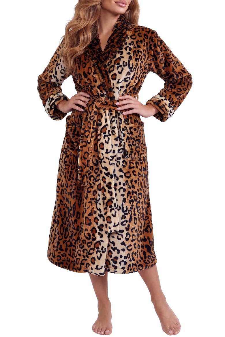 Leopard Plush Fleece Robe, Main, color, LEOPARD