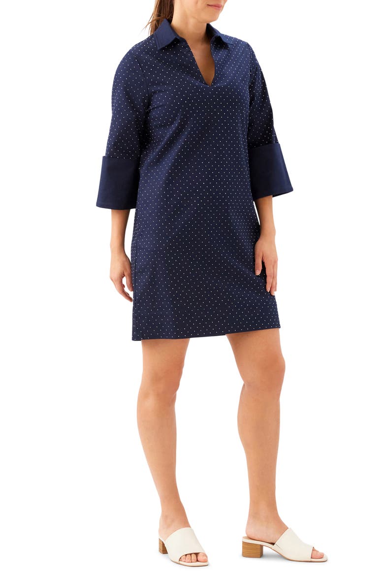 Diamante Detail Stretch Cotton Shift Dress, Alternate, color, NAVY