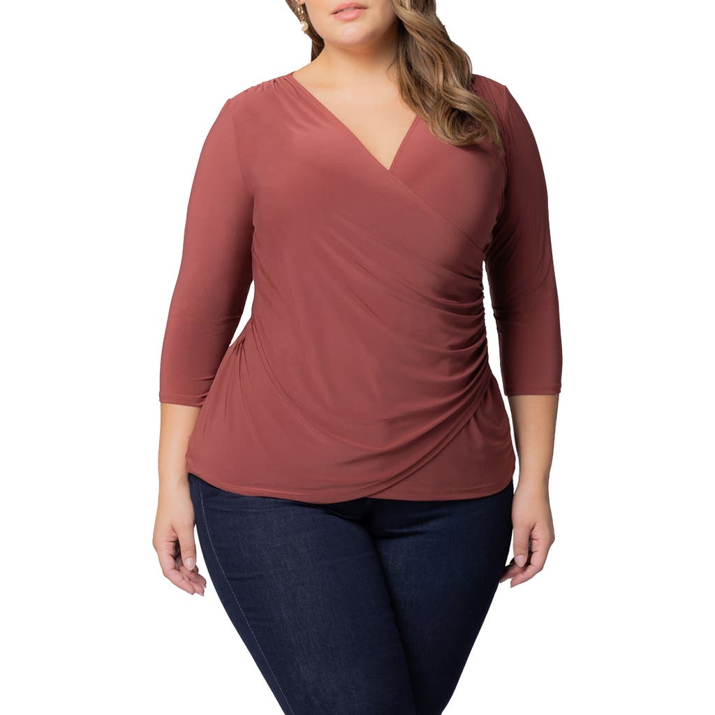 Shop Kiyonna Faux Wrap Top In Marsala