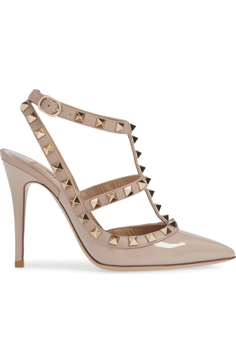 Valentino Garavani Rockstud T-Strap Pointed Toe Pump, Alternate, color, P45 Poudre/Poudre
