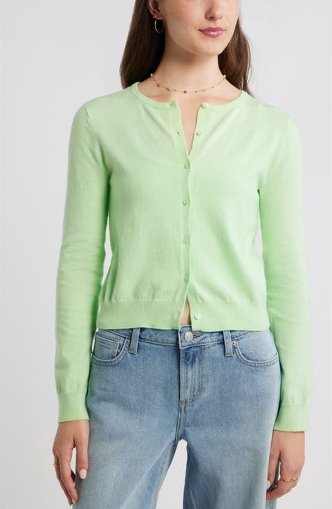 Crewneck Cotton Blend Cardigan