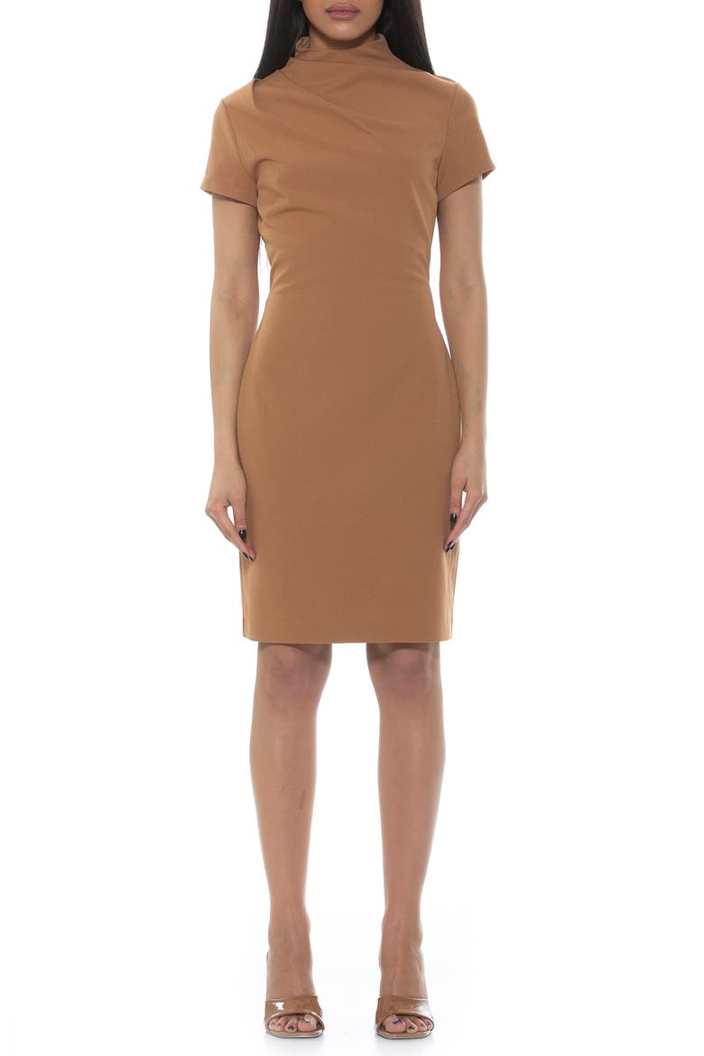 Sadee Draped Mockneck Sheath Dress, Main, color, CAMEL