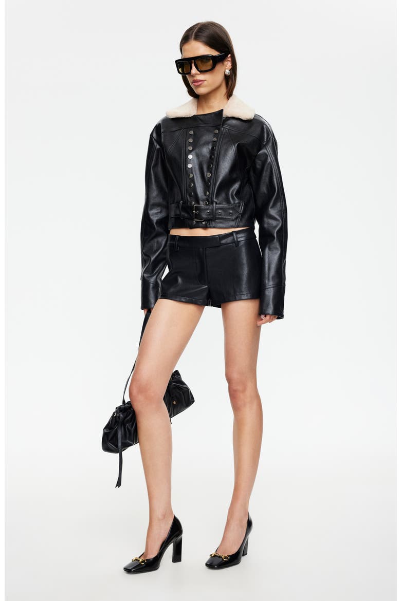 In Miotion Faux Leather Shorts, Alternate, color, ONYX