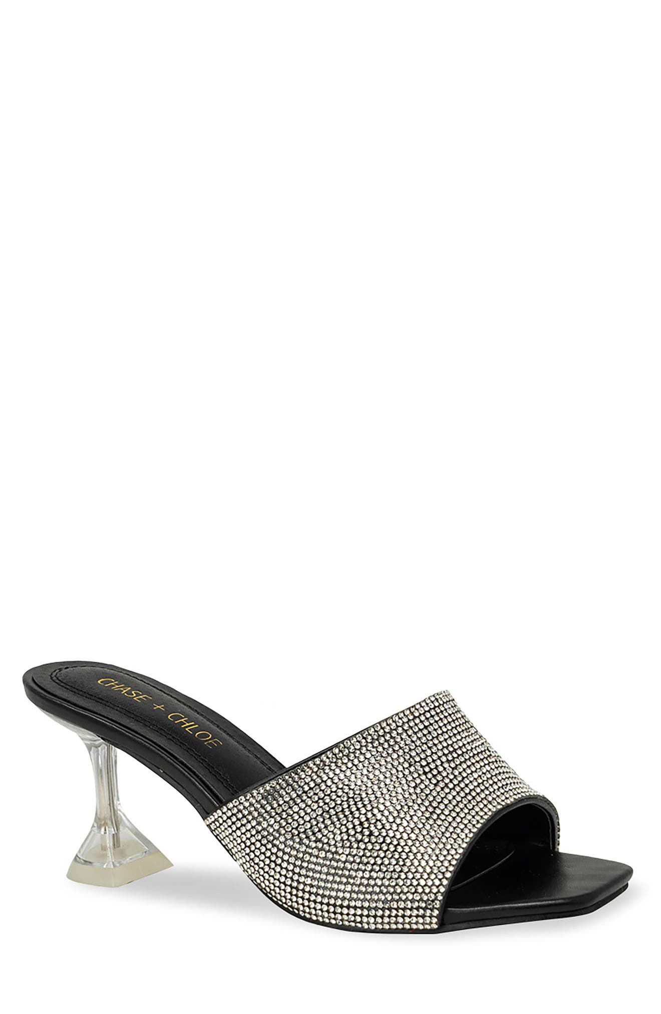 CHASE AND CHLOE CHASE AND CHLOÉ Rhinestone Slip-On Pyramid Heel Sandal ...