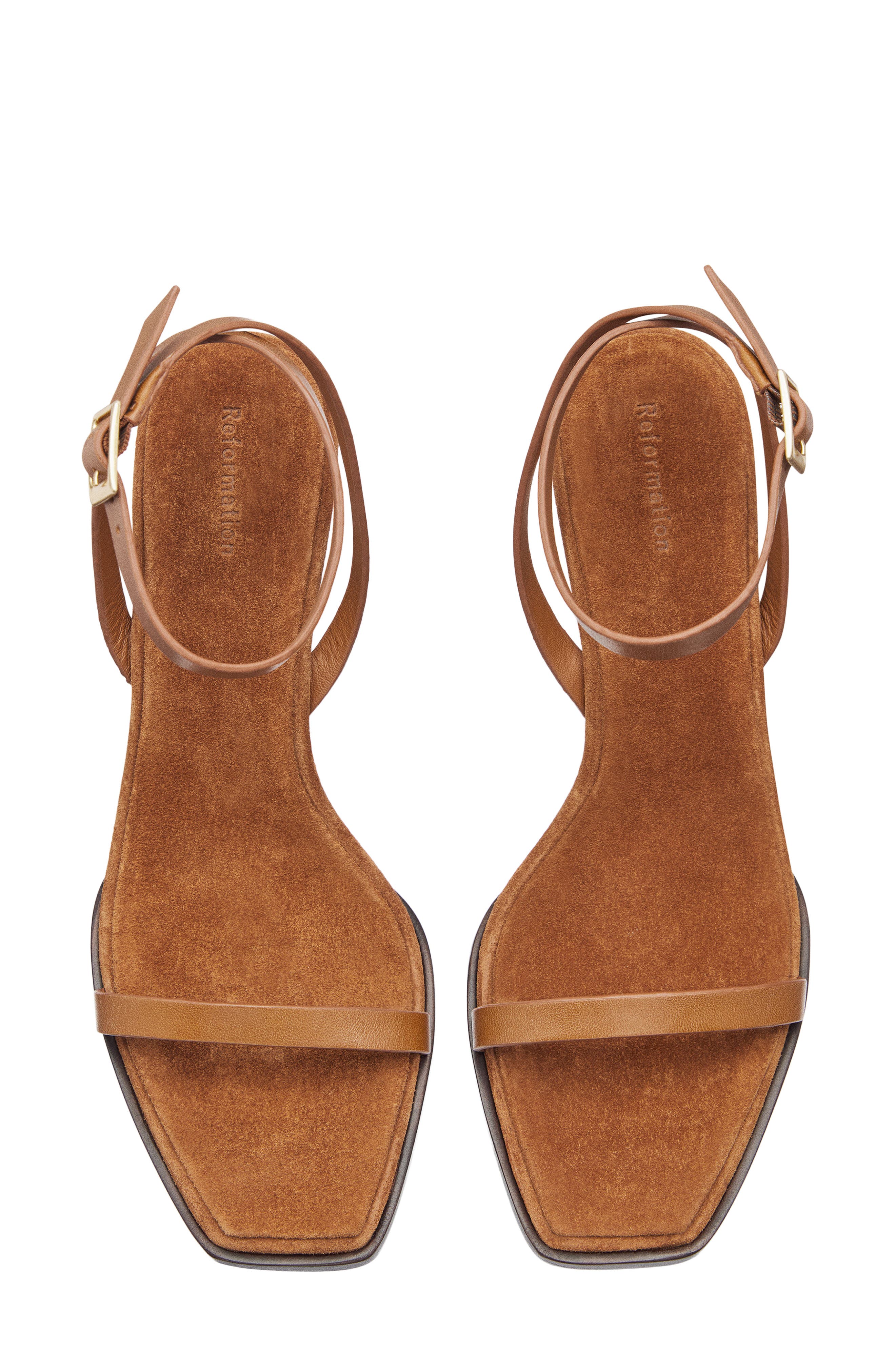 Reformation Lina Wedge Sandal, Alternate, color, Rum Leather