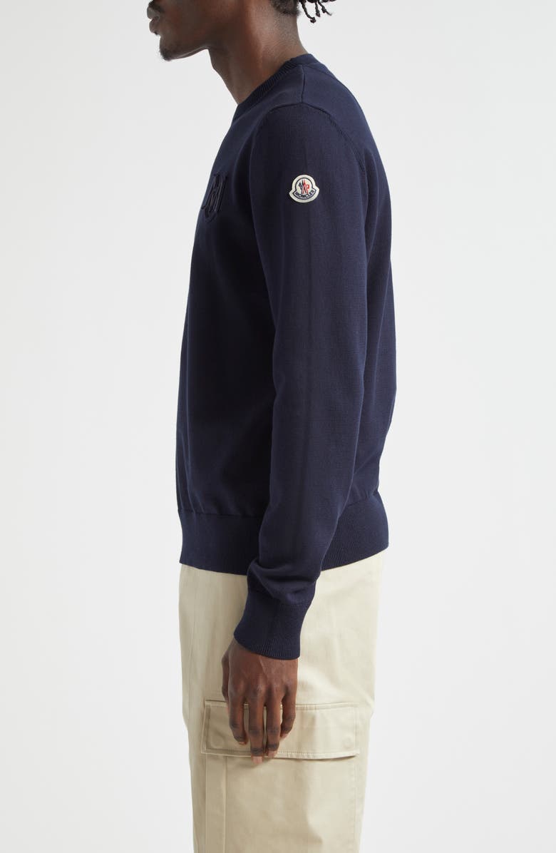 Moncler Monogram Cotton Crewneck Sweater, Alternate, color, Navy