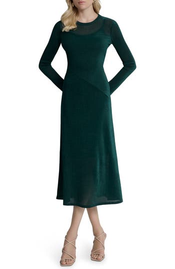 Dkny Long Sleeve Fit & Flare Dress In Green