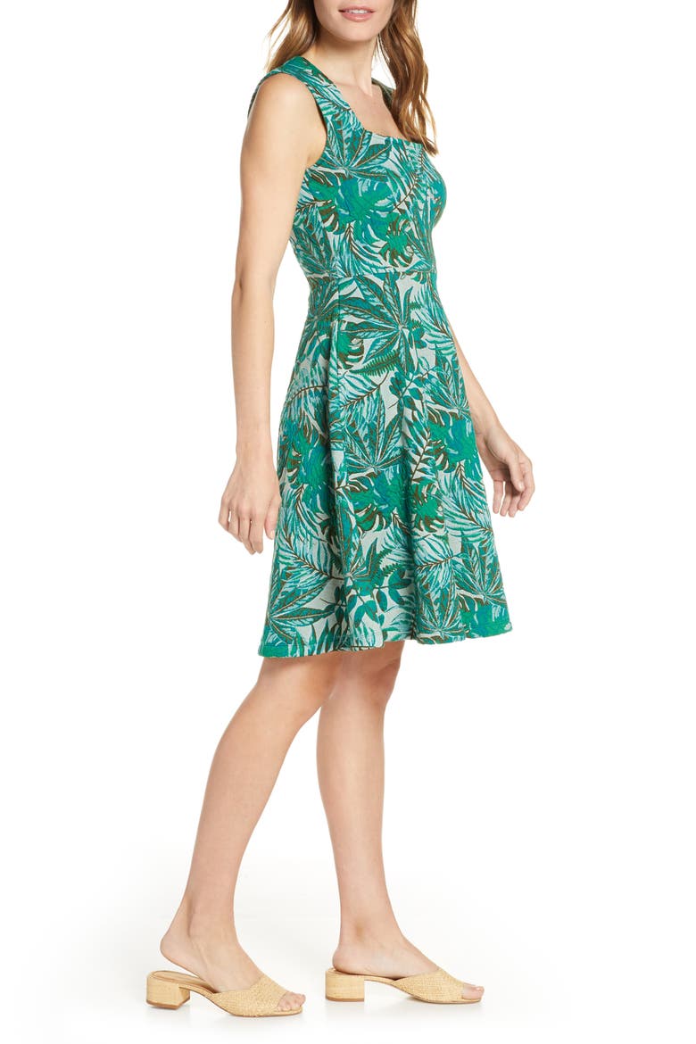 Tropical Jacquard Sleeveless Fit & Flare Dress, Alternate, color, JUNGLE JACQUARD
