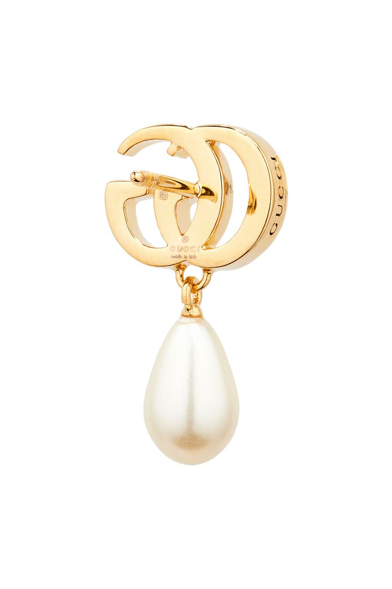 GG Marmont Faux Pearl Drop Earrings, Alternate, color, GOLD