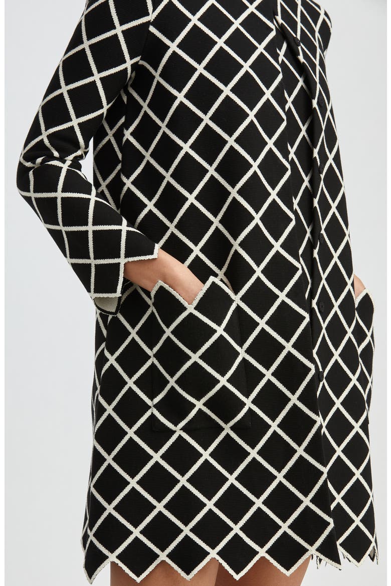 Windowpane Knit Coat, Alternate, color, BLACK WHITE