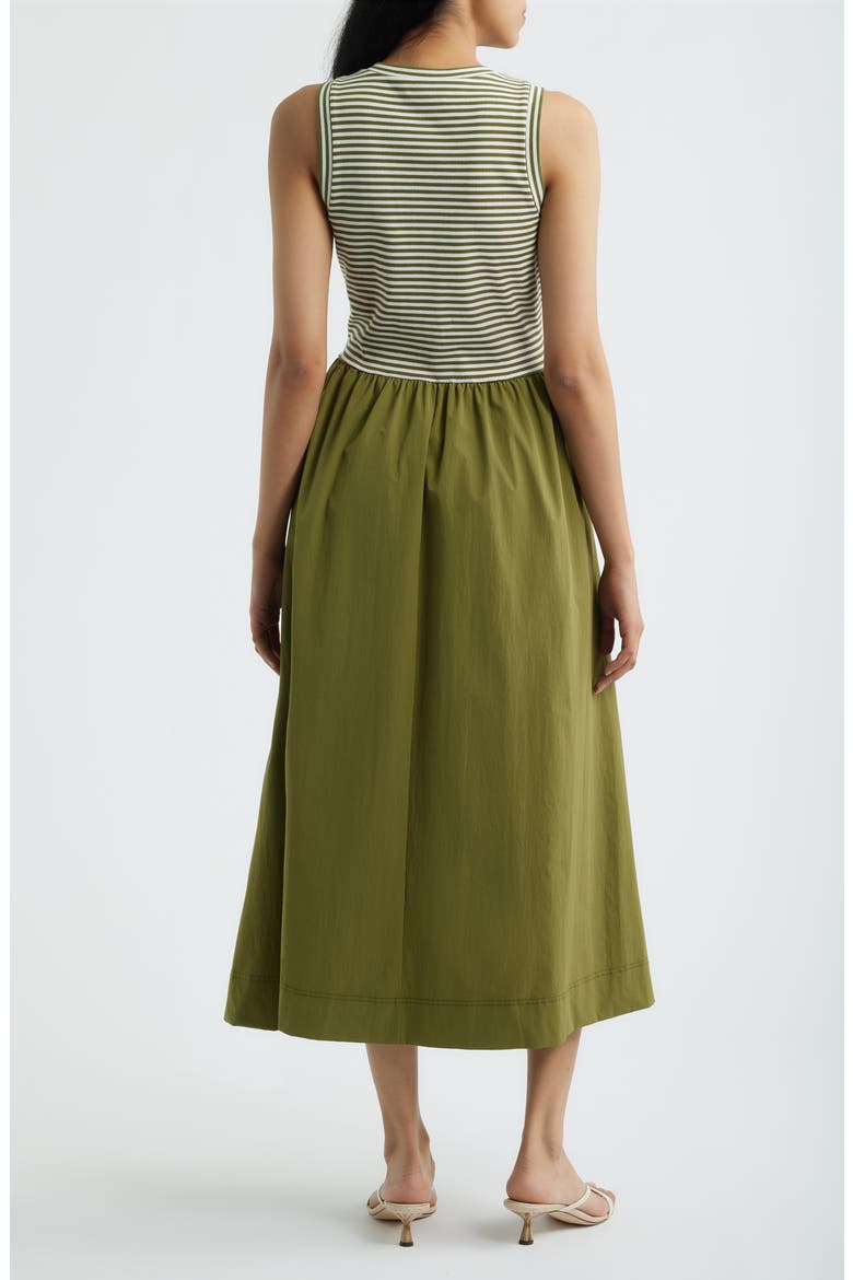 Stripe Mixed Media Midi Dress, Alternate, color, CREAM / FIR GREEN