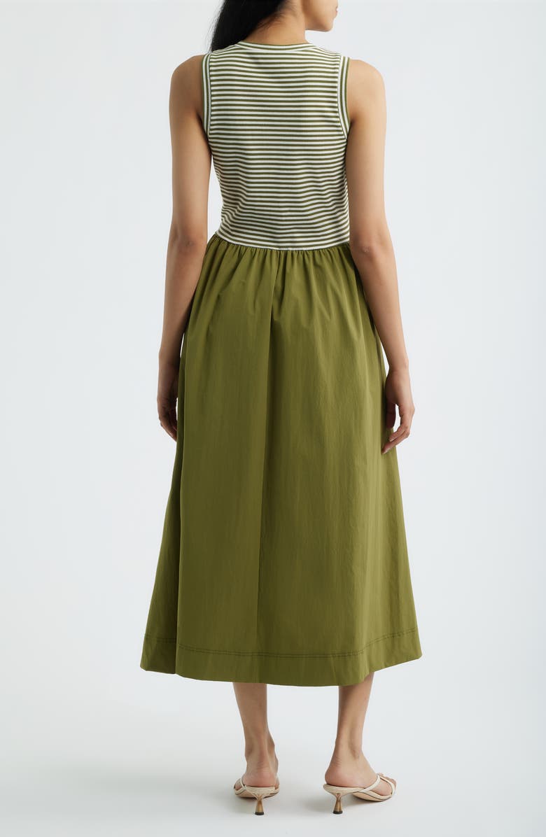 Bernardo Stripe Mixed Media Midi Dress, Alternate, color, Cream / Fir Green