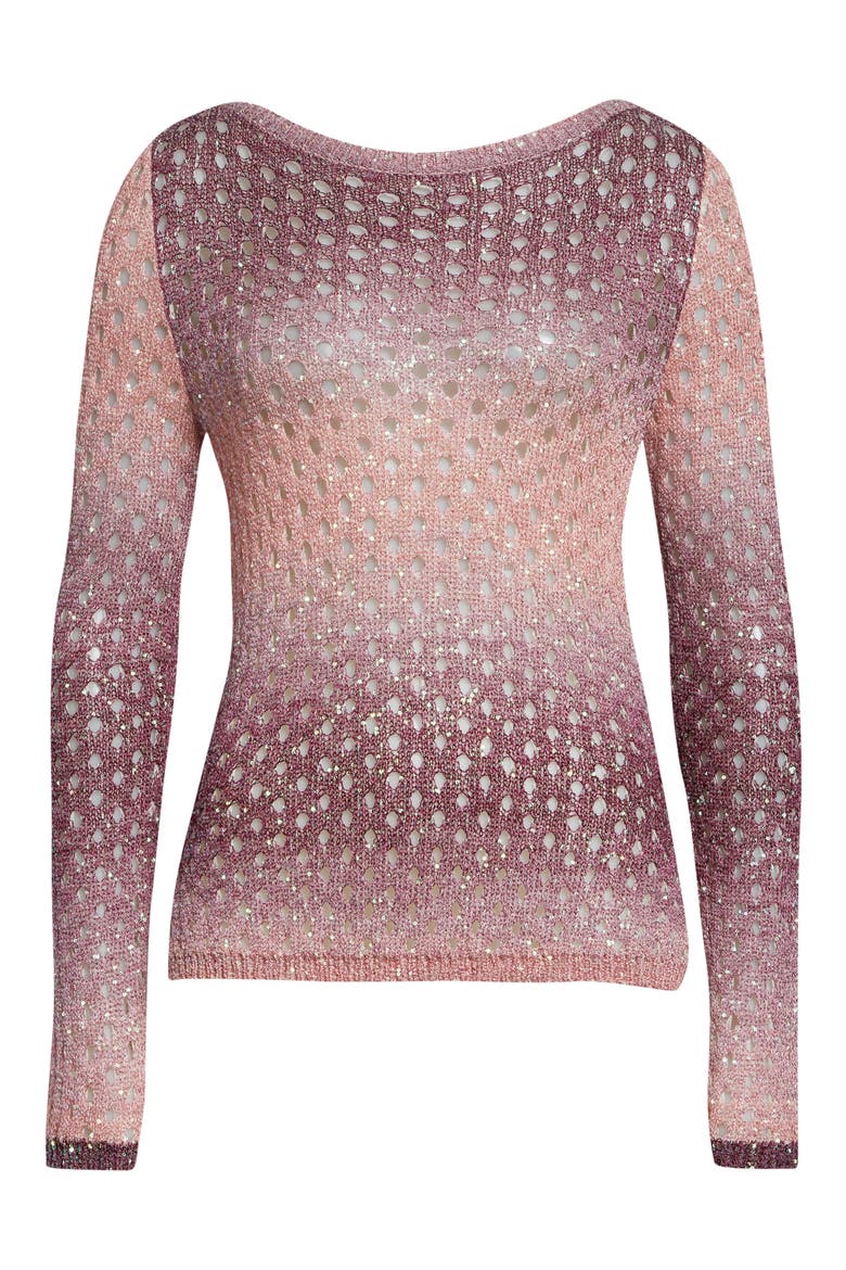 Sequin Embellished Open Stitch Ombré Sweater, Alternate, color, PLUM