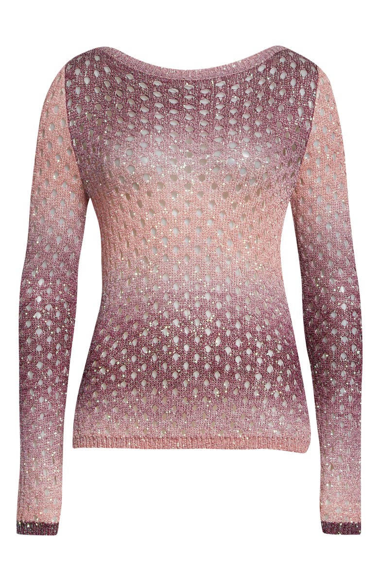 Etro Sequin Embellished Open Stitch Ombré Sweater, Alternate, color, Plum