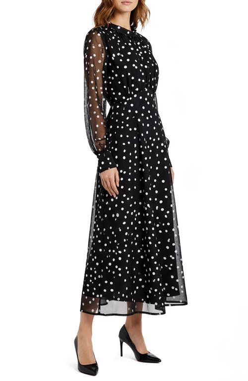 Mila Mae Polka Dot Long Sleeve Midi Dress In Black