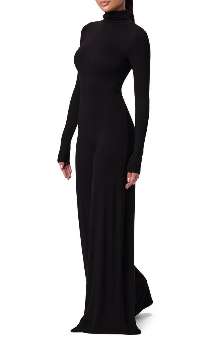 Naked Wardrobe Sculpt Turtleneck Wide Leg Jumpsuit, Alternate, color, Black