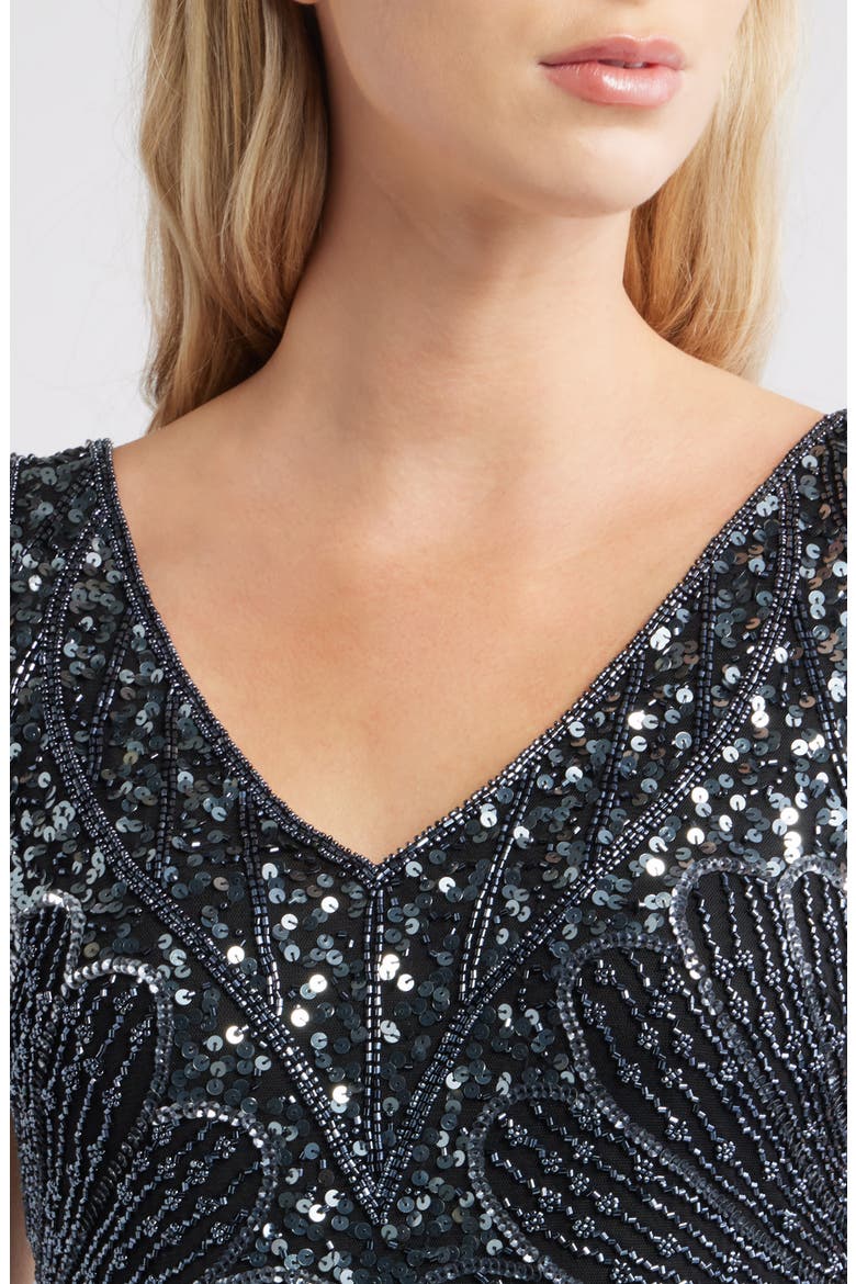 Beaded Sleeveless Chiffon Dress, Alternate, color, BLACK