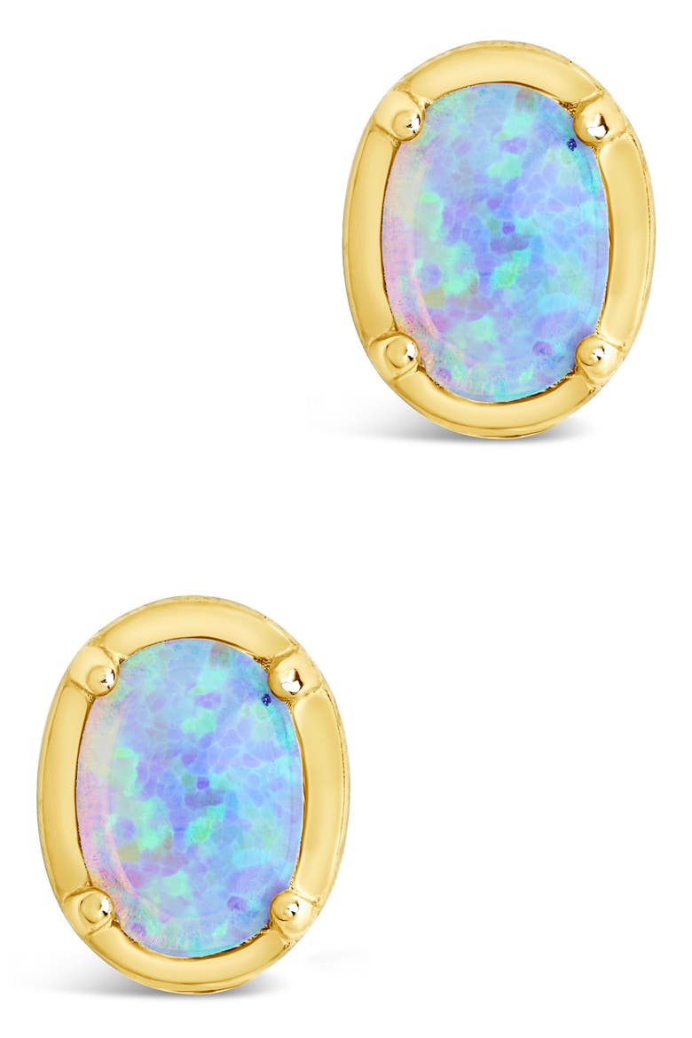 Blue Lab Created Opal Oval Stud Earrings, Alternate, color, GOLD