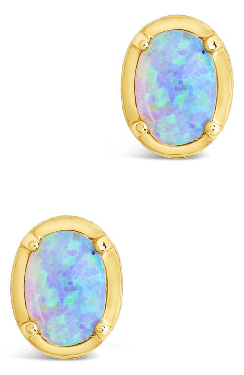 Sterling Forever Blue Lab Created Opal Oval Stud Earrings In Gold