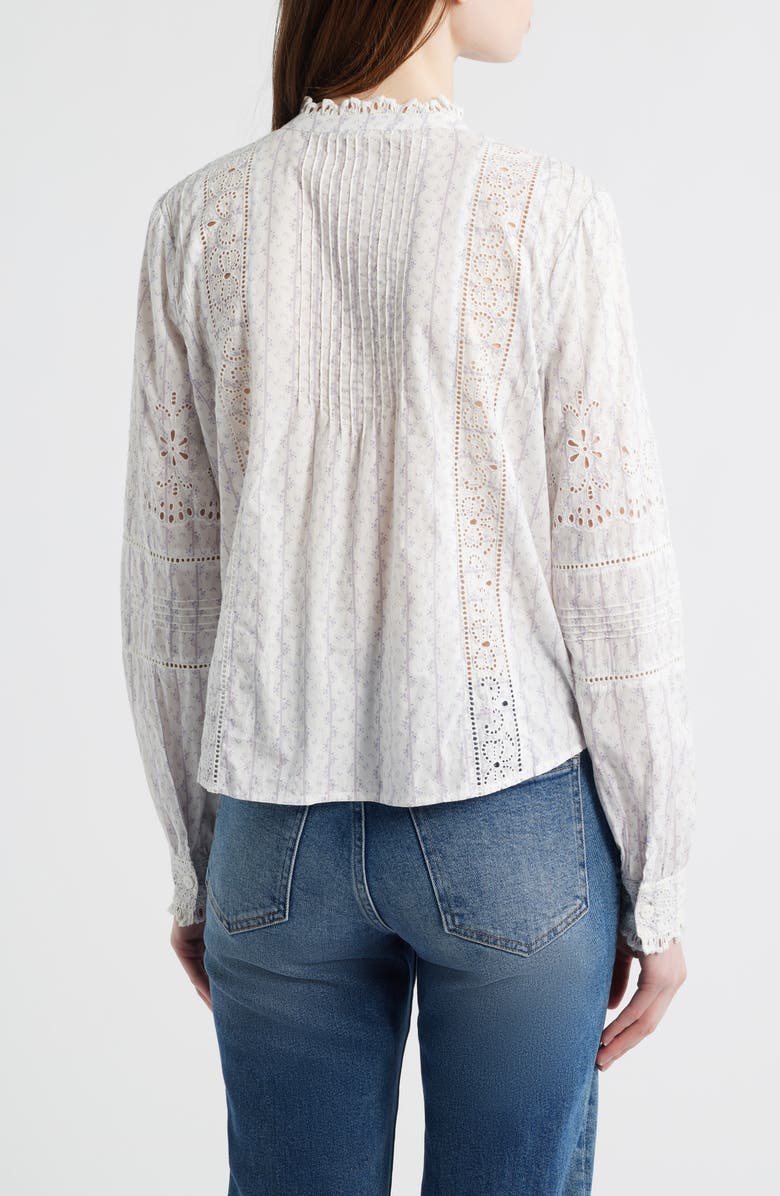 LoveShackFancy Lal Floral Embroidered Eyelet Cotton Button-Up Shirt, Alternate, color, Blue Bonnet