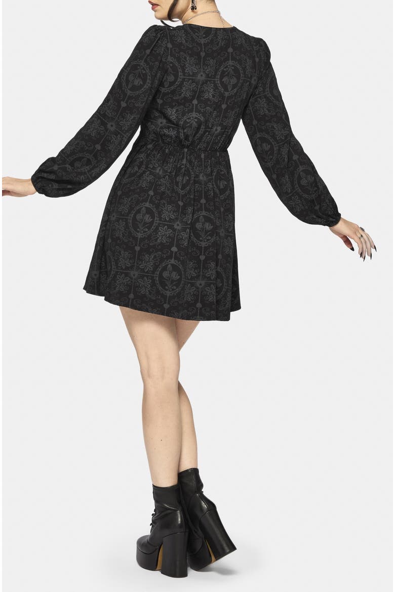 Cameo Floral Tie Front Mini Dress, Alternate, color, Black