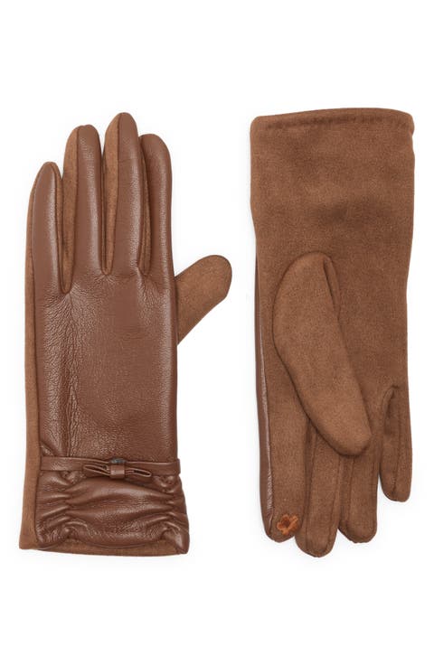 Bow Faux Leather Gloves