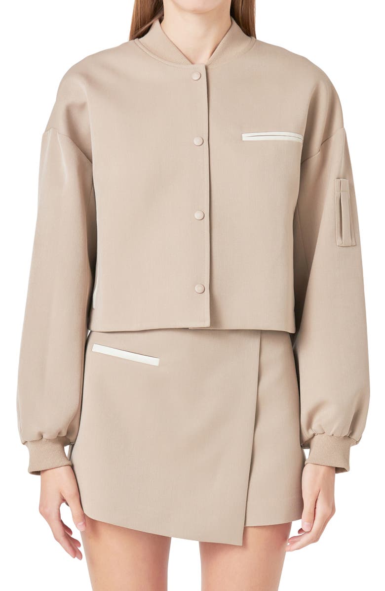 Grey Lab Crop Bomber Jacket, Main, color, Taupe