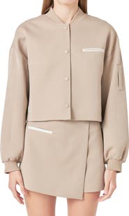 Grey Lab Crop Bomber Jacket
