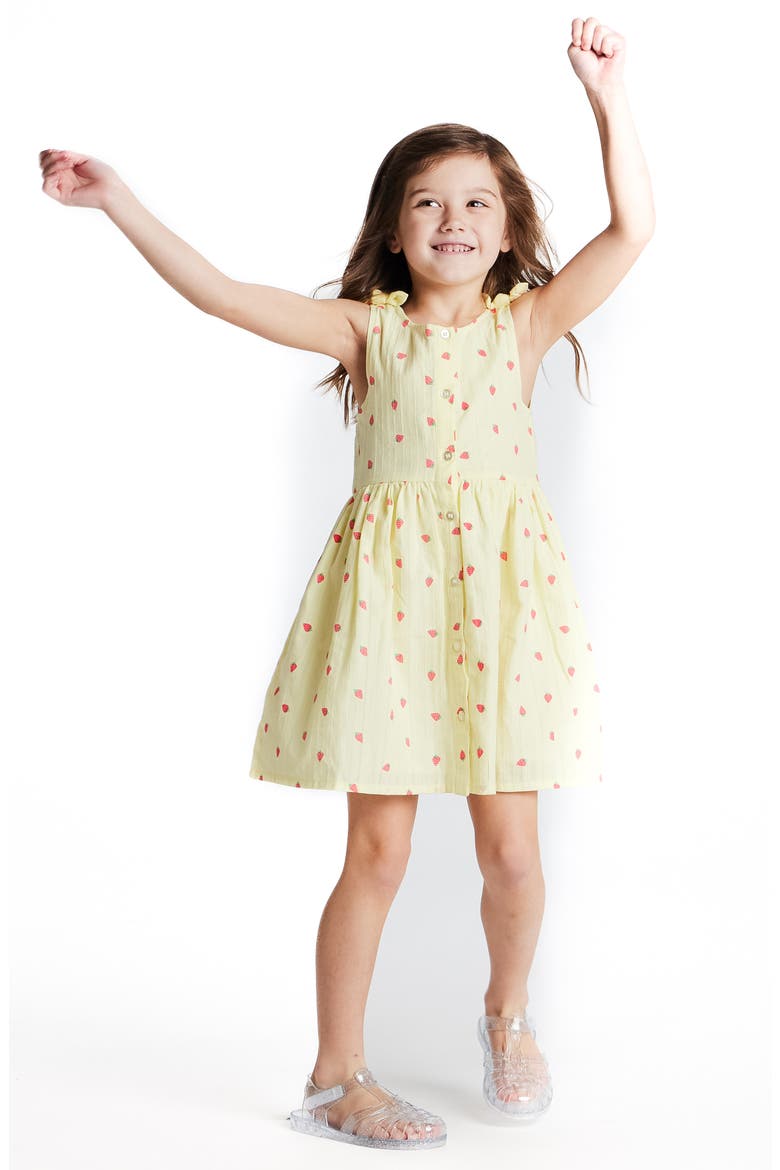 Kids' Strawberry Sleeveless Button-Up Dress, Alternate, color, YELLOW STRIPE
