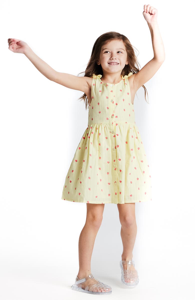 Andy & Evan Kids' Strawberry Sleeveless Button-Up Dress, Alternate, color, Yellow Stripe