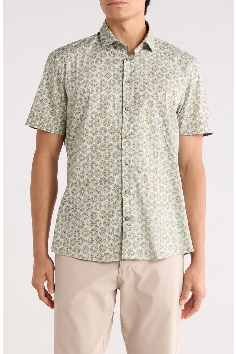 Cotton Stretch Short Sleeve Sport Shirt, Main, color, TAN/ TAN