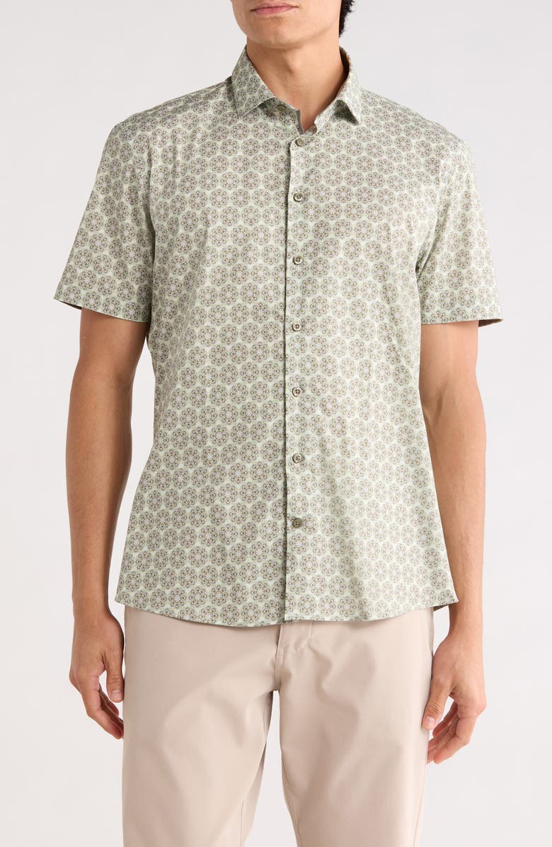 SOUL OF LONDON Cotton Stretch Short Sleeve Sport Shirt, Main, color, Tan/ Tan