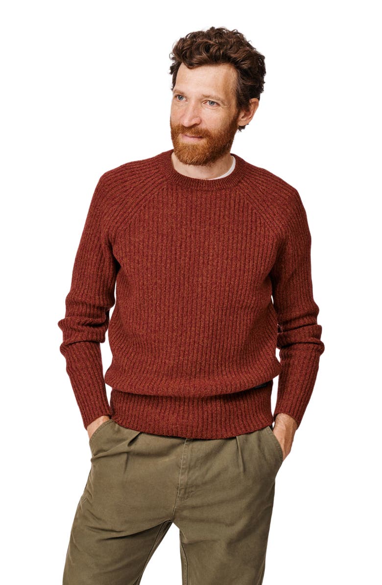 Aubin Ray Fisherman Rib Crew Neck Sweater, Main, color, Rust Mix