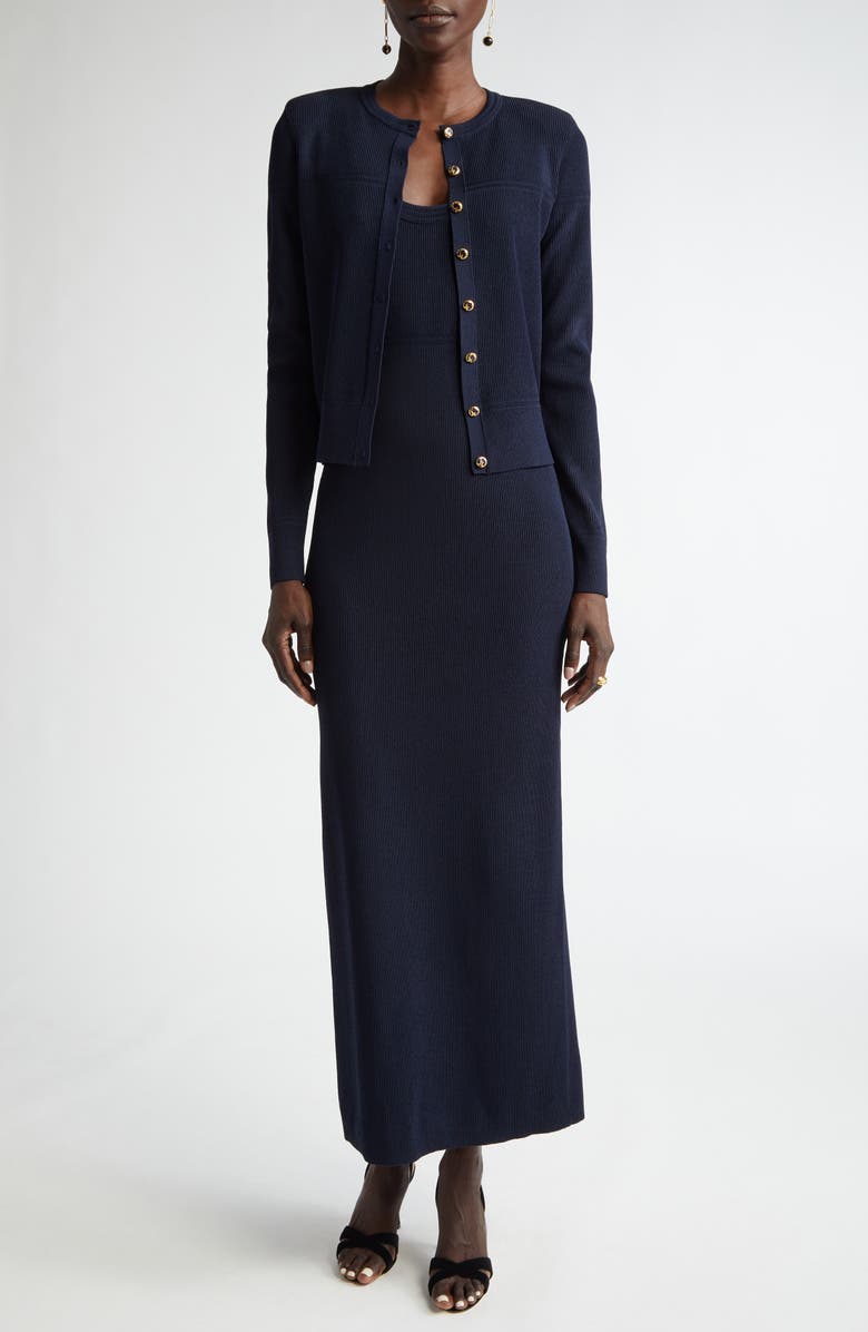 ST. JOHN Scoop Neck Fine Rib Tank Dress, Alternate, color, Midnight