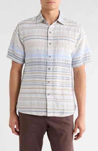 Santa Marta Stripe Short Sleeve Cotton & Linen Blend Button-Up Shirt